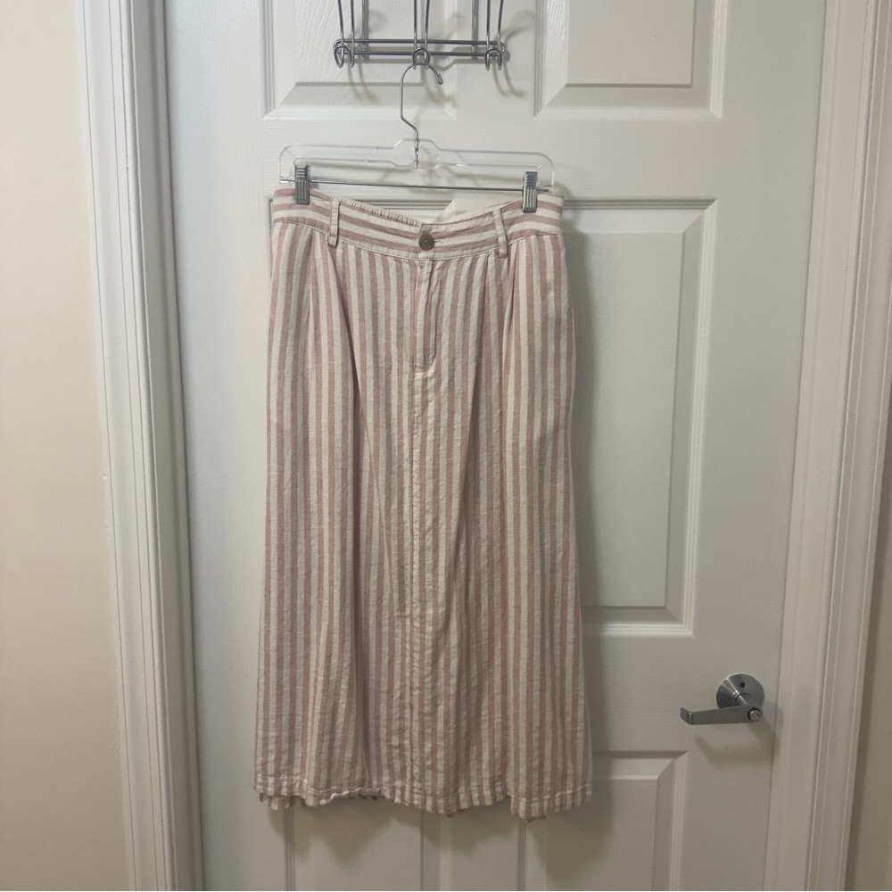 a new day Blush and White Striped Button-Front Midi Skirt